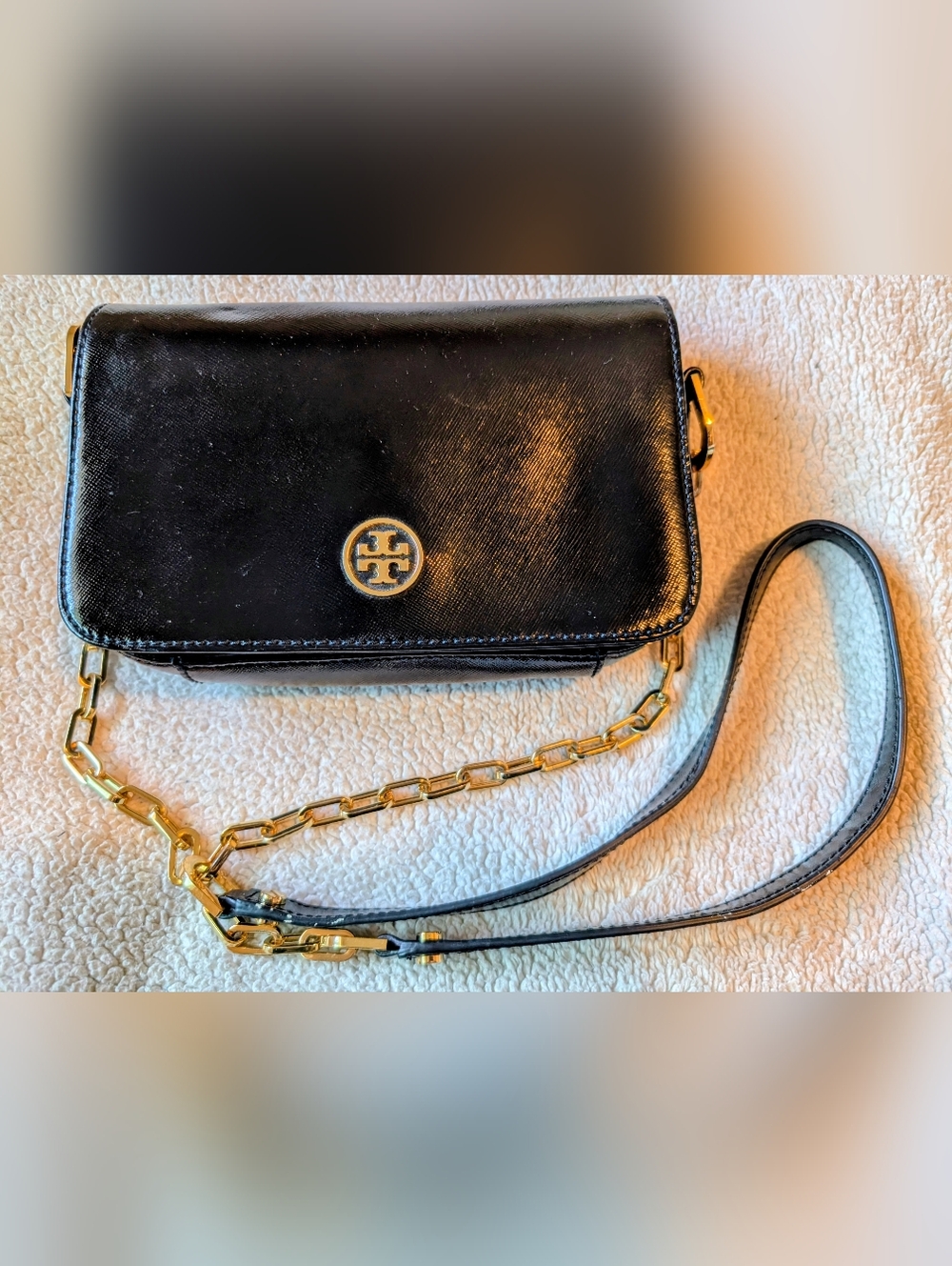 Tory Burch Black Patent Leather Crossbody/Clutch In Excellent Condition